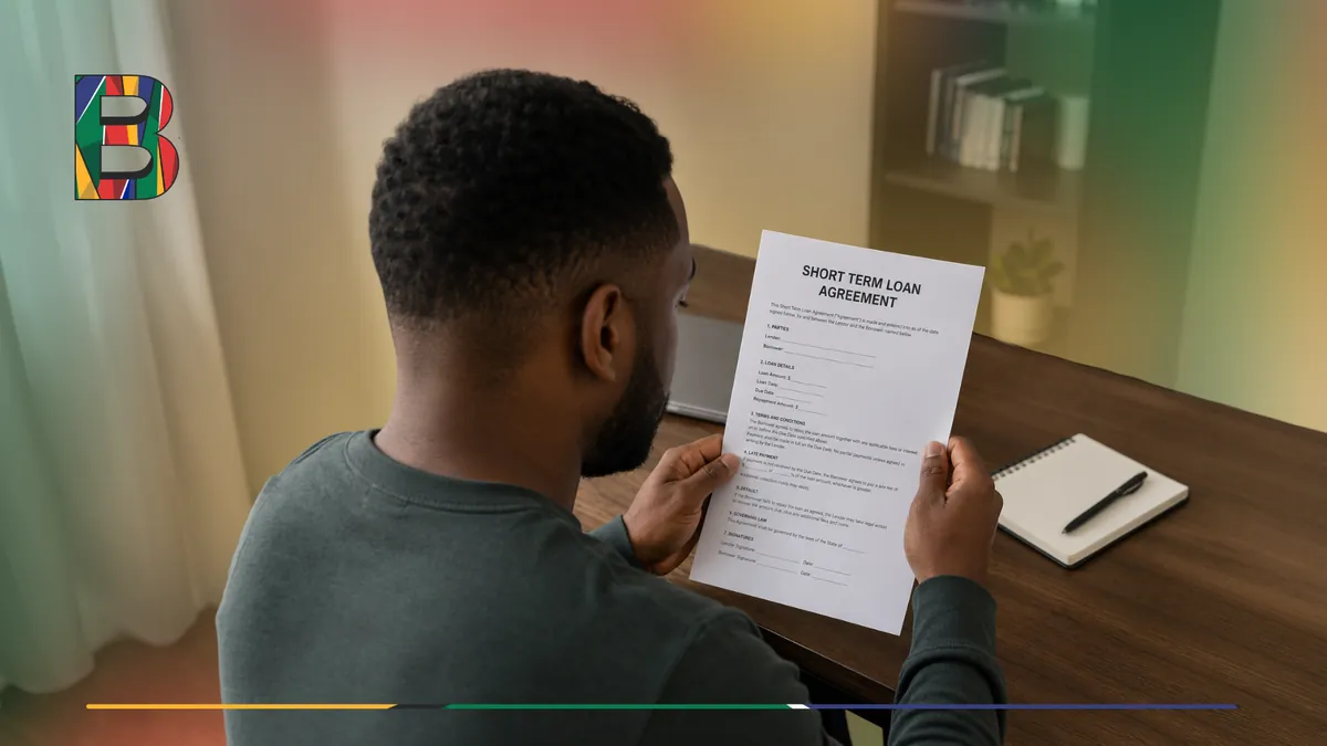 Man reviewing a short-term loan agreement at home.