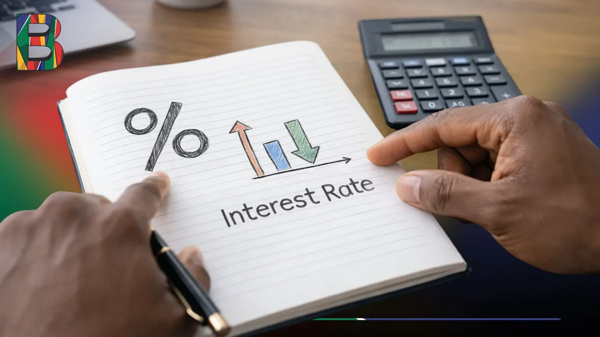 Customer reviewing loan interest rates with a calculator.