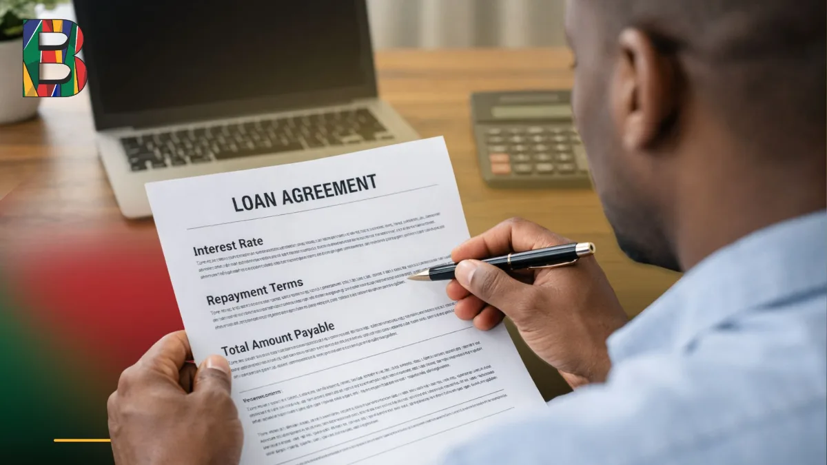 Man reviewing loan terms before signing an agreement.